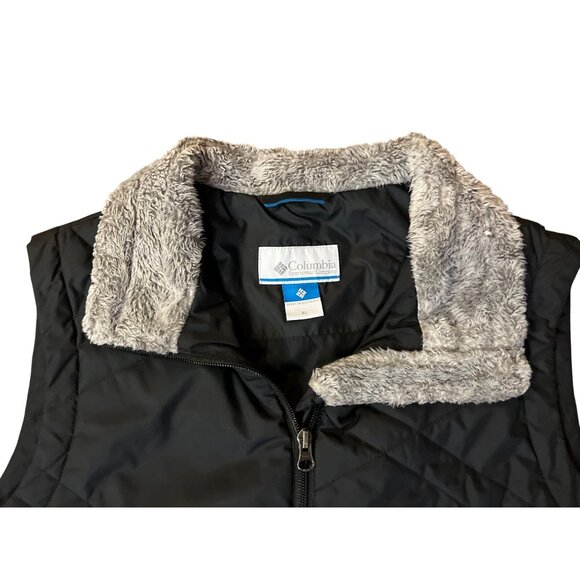 Columbia Vest Womens XL Used Black Quilted Faux Fur Collar Winter Fall - Picture 11 of 12